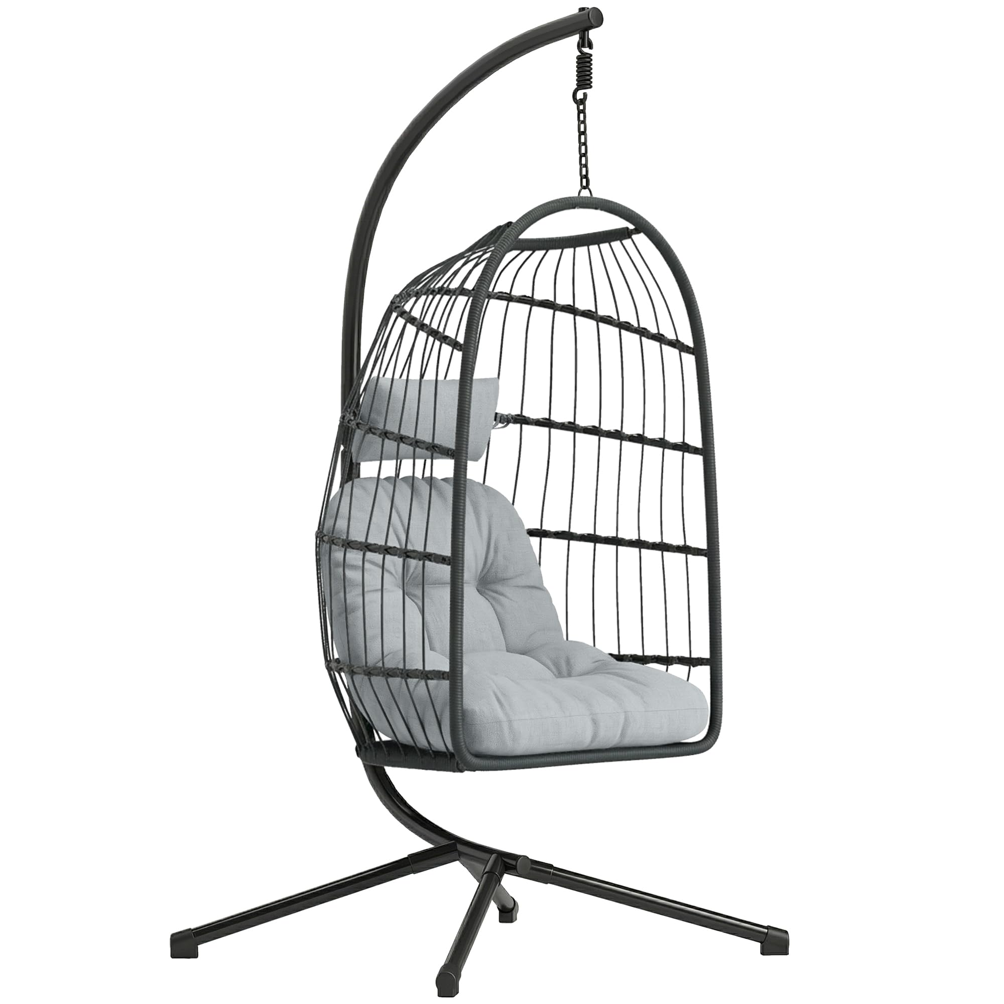 Outsunny Unisex Dark Grey Hanging Egg Chair, Outdoor Swing Chair With Stand, Dark/Light Grey In Size 1 Seater