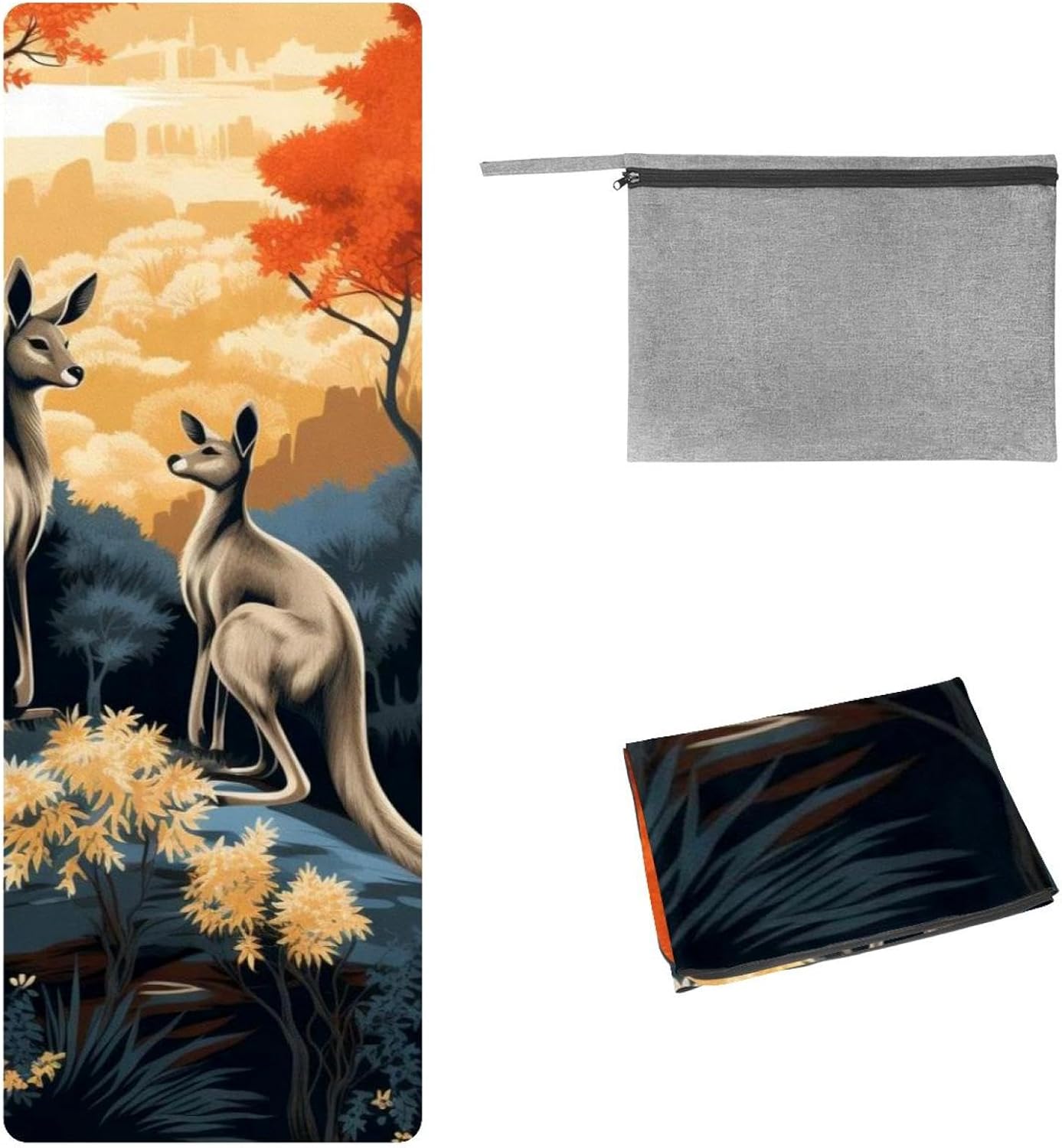 Yoga Towel, Kangaroo Pattern Non Slip Sweat Absorbent Hot Yoga Mat Towel for Hot Yoga, Pilates and Fitness - 72.8" x 26.8"