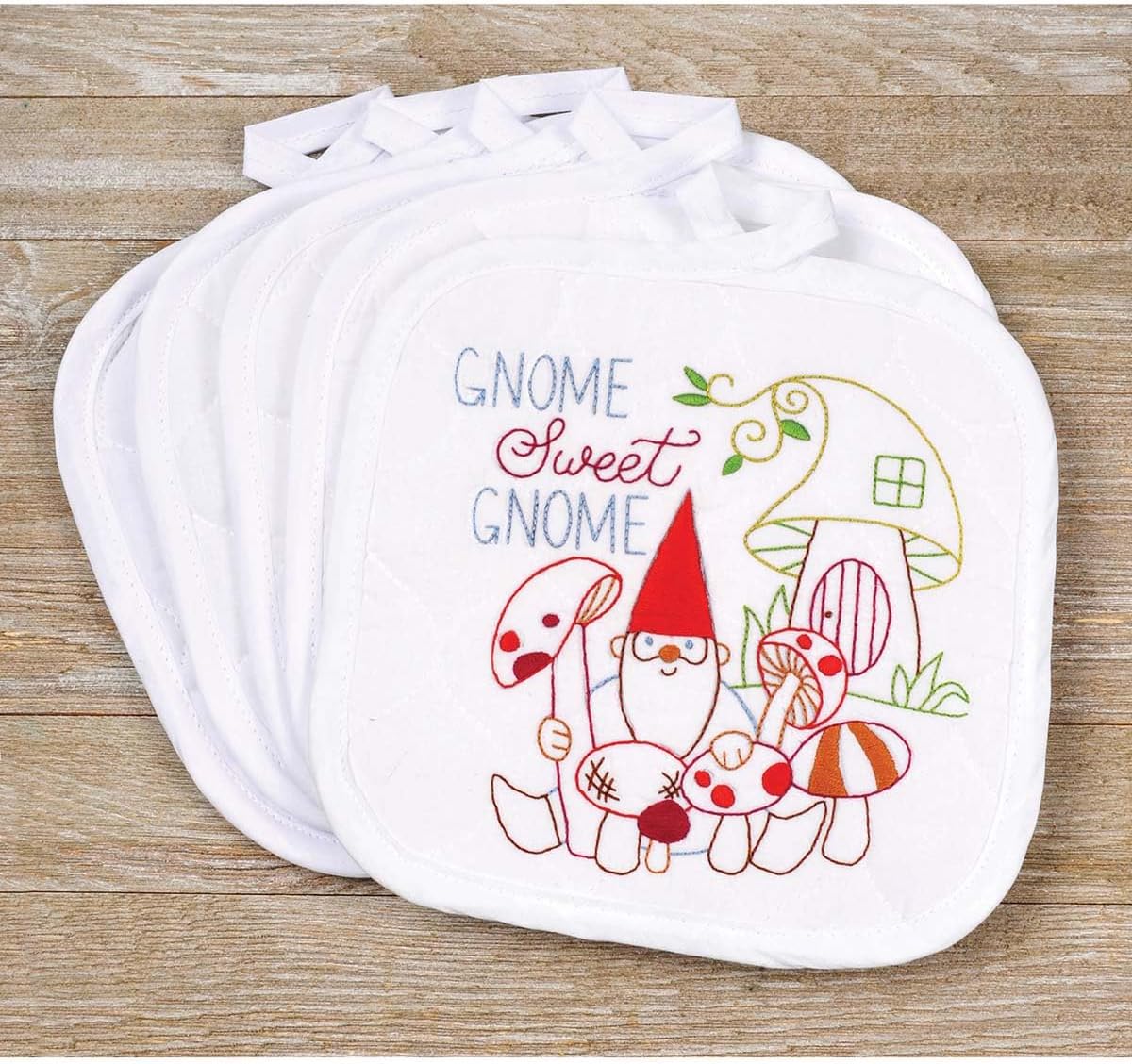 Herrschners Gnome Sweet Gnome Pot Holders IronOn Transfer Kit