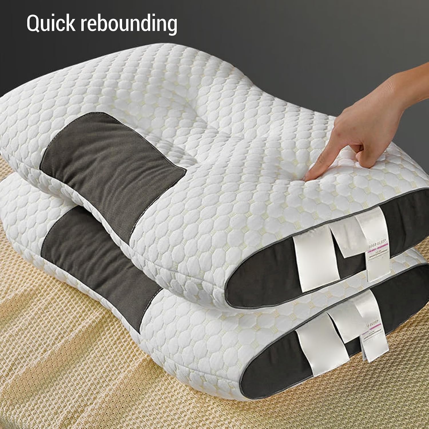 2 Pack Memory Foam Pillow Core Neck Support Ergonomic Sleep Pillow for Back and Side Sleeper with Contoured Side Zones Odorless Fibers Knitted Fabric Polyester Fiber