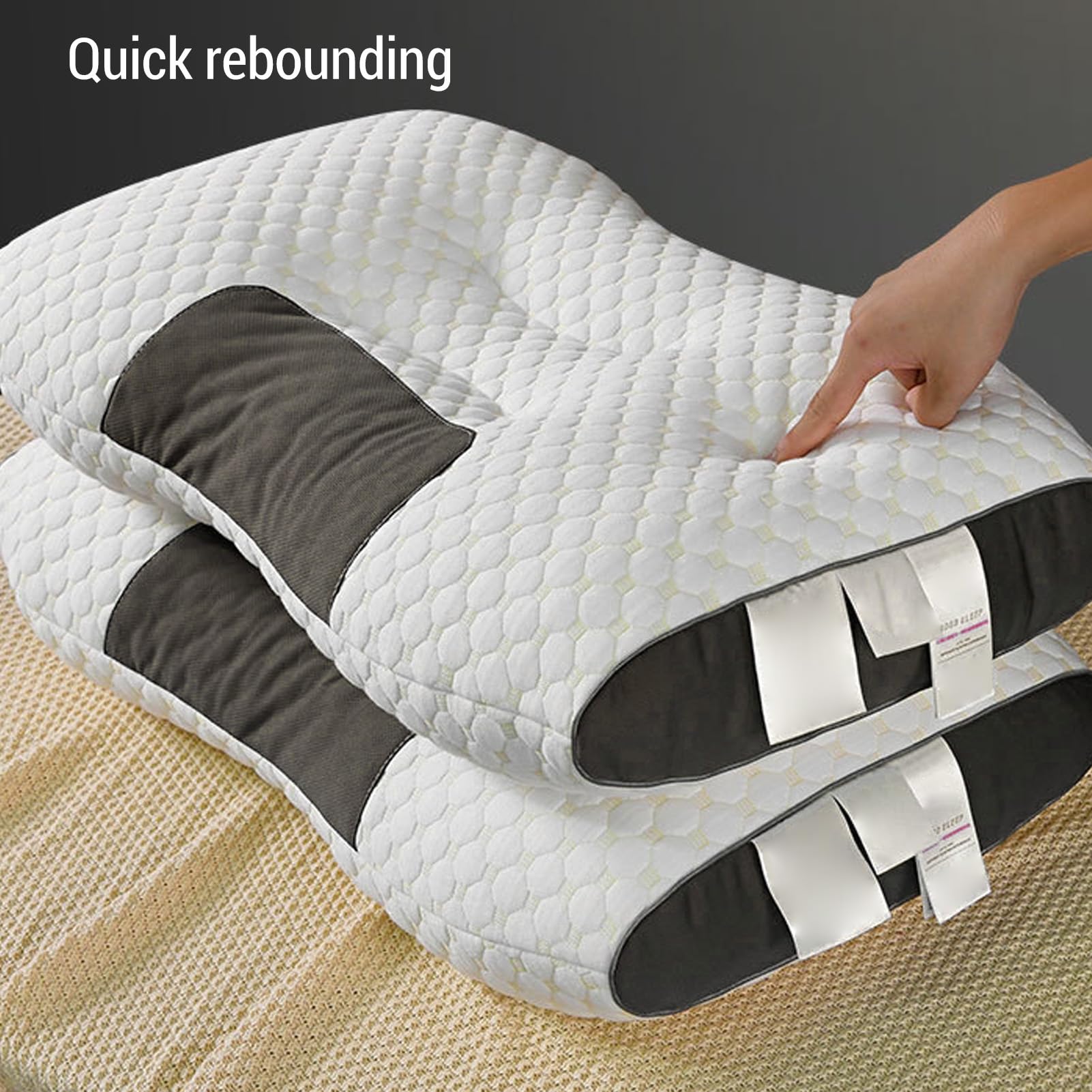 Aramox Almohada, Soporte Ergonómico para el Cuello con Fibras Transpirables, Diseño Contorneado para Personas Que Duermen Boca Arriba y de Lado (2PCS)
