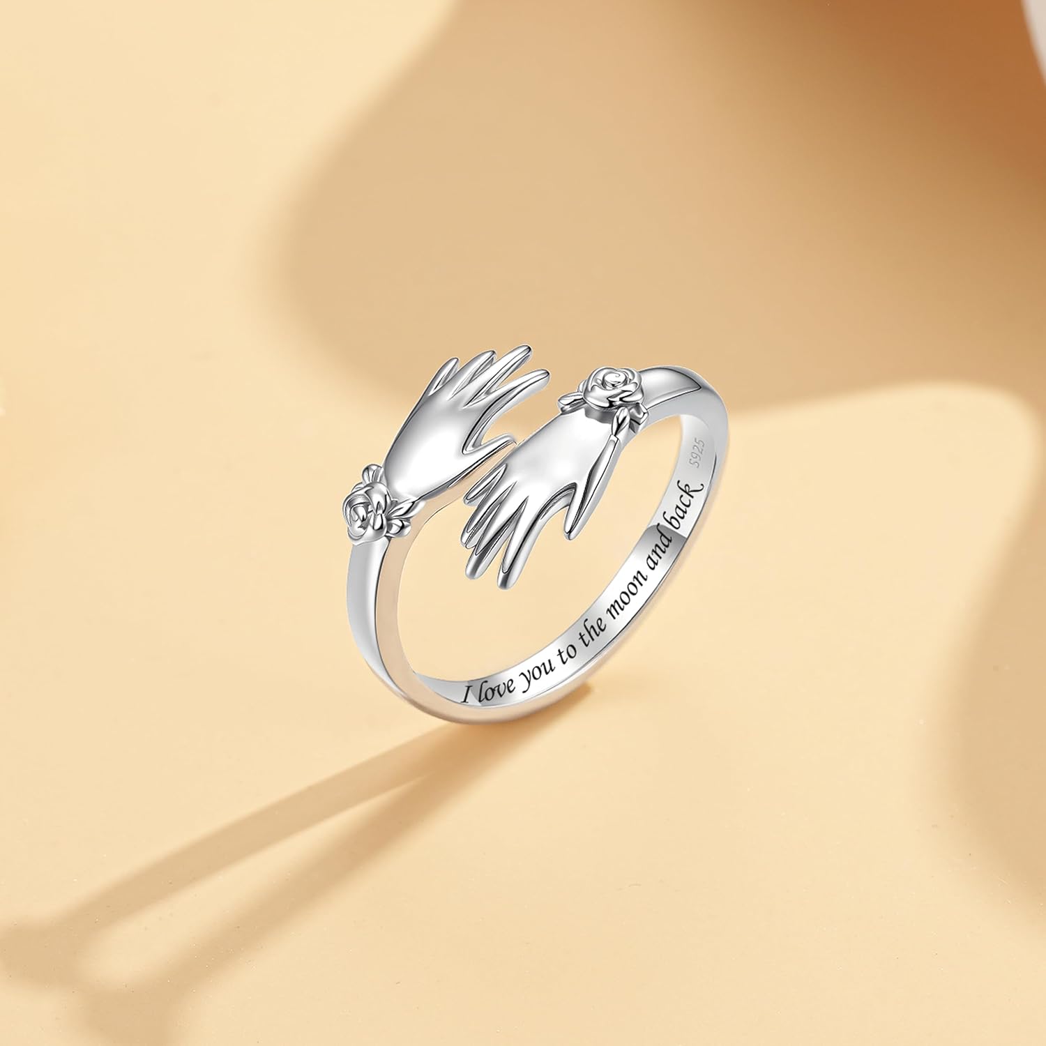 925 Sterling Silver Hug Rings for Women Adjustable Hugging Hands Ring Open Jewelry Promise Rings Valentines Birthday Mothers Day Gifts for Mom Wife Daughters Granddaughter Friends