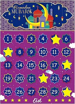 Ramadan Mubarak Countdown Calendar Decoration, 2026 Islamic Muslim Eid Ramadan Crafts for KidsPurple Moon