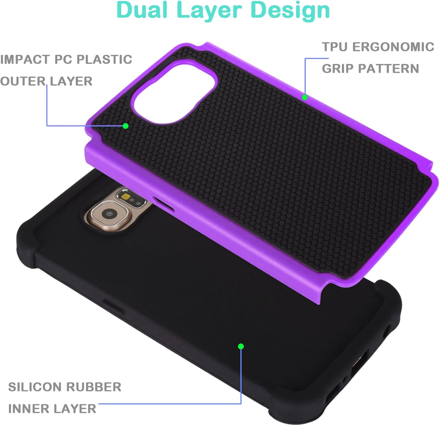 Jeylly Galaxy S6 Case, Samsung S6 Cover, Shock Absorbing Hard Plastic Outer + Rubber Silicone Inner Scratch Defender Bumper Rugged Hard Case Cover for Samsung Galaxy S6 G920 - Purple