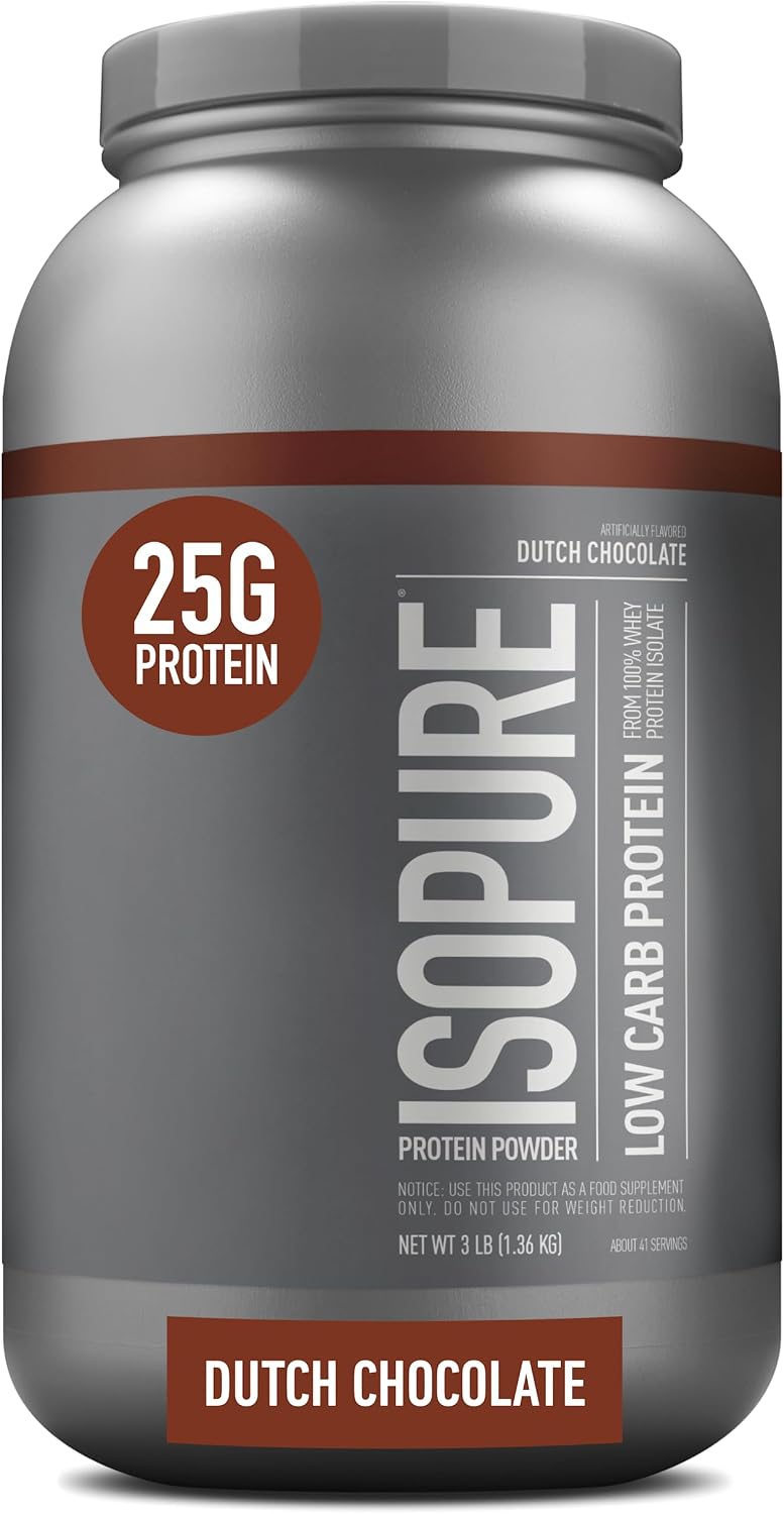 Isopure Dutch Chocolate Whey Isolate Protein Powder with Vitamin C & Zinc for Immune Support, 25g Protein, Low Carb & Keto Friendly, 41 Servings, 3 Pounds (Pack of 1) (Packaging May Vary)