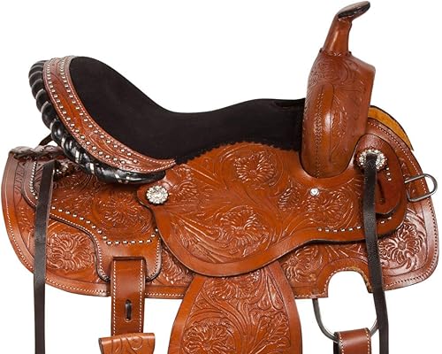 Miniatura 2 de RAJ INTERNATIONAL Caballo de cuero de alta calidad Western Barrel Racing Horse Sillín, tamaño 14" - 18" pulgadas asiento