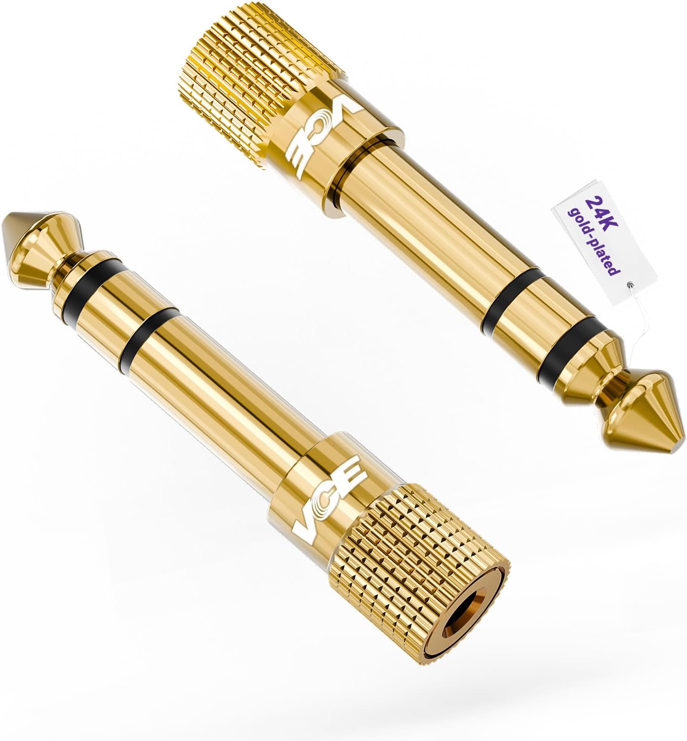 VCE Headphone Jack Adapter 6.35mm Male 1/4 inch to 3.5mm Female 1/8 inch Aux Plug Converter Audio Stereo Adaptor Gold Plated for Keyboard Digital Piano Amplifier Earphone 2 Pack