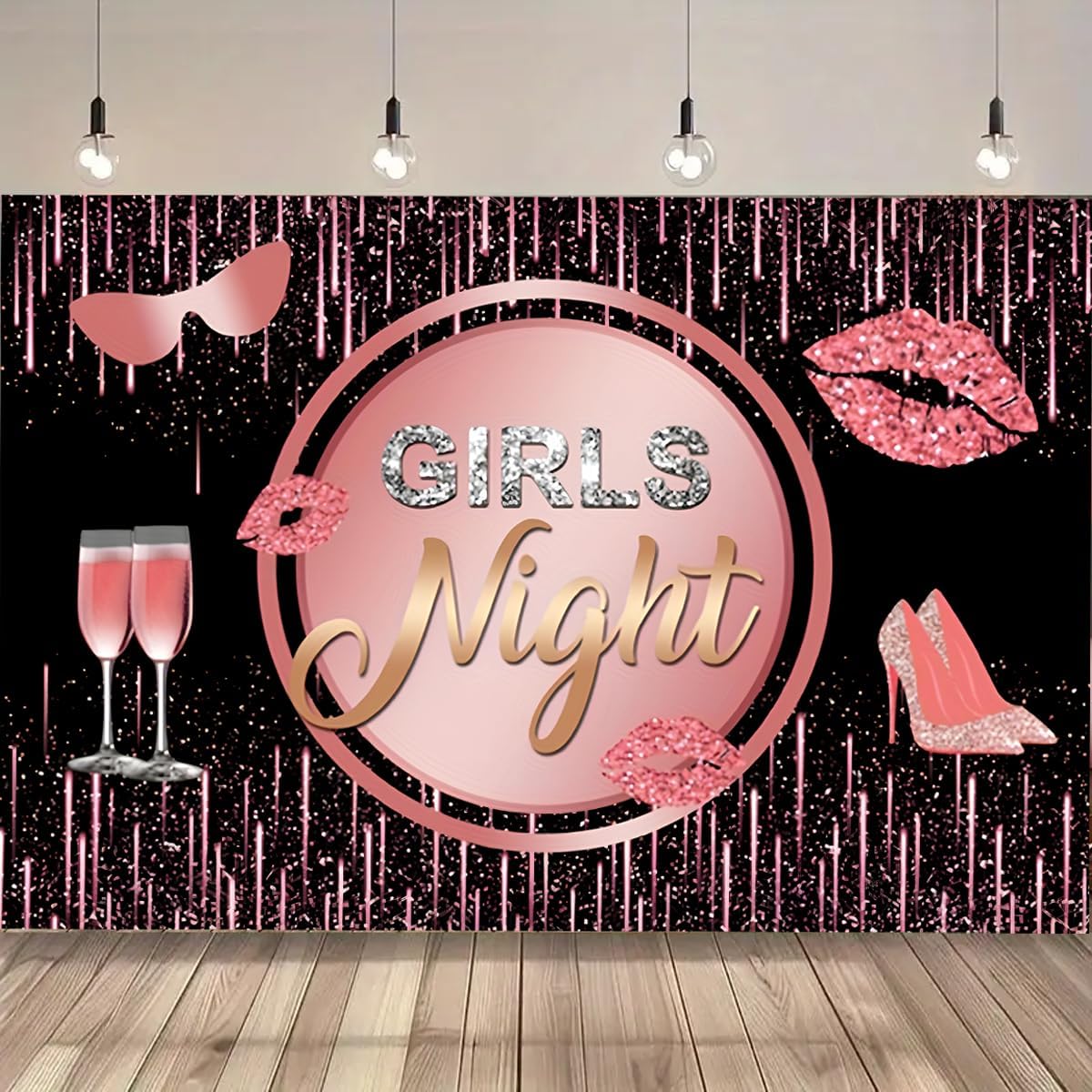 Girl Night Backdrop 9x6ft Pink Champagne High Heels