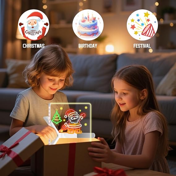 Led Drawing Board, Led Note Board with Color Marker, 12x8Acrylic Dry Erase Message Board with Light, Led Writing Board for Christmas Gift.