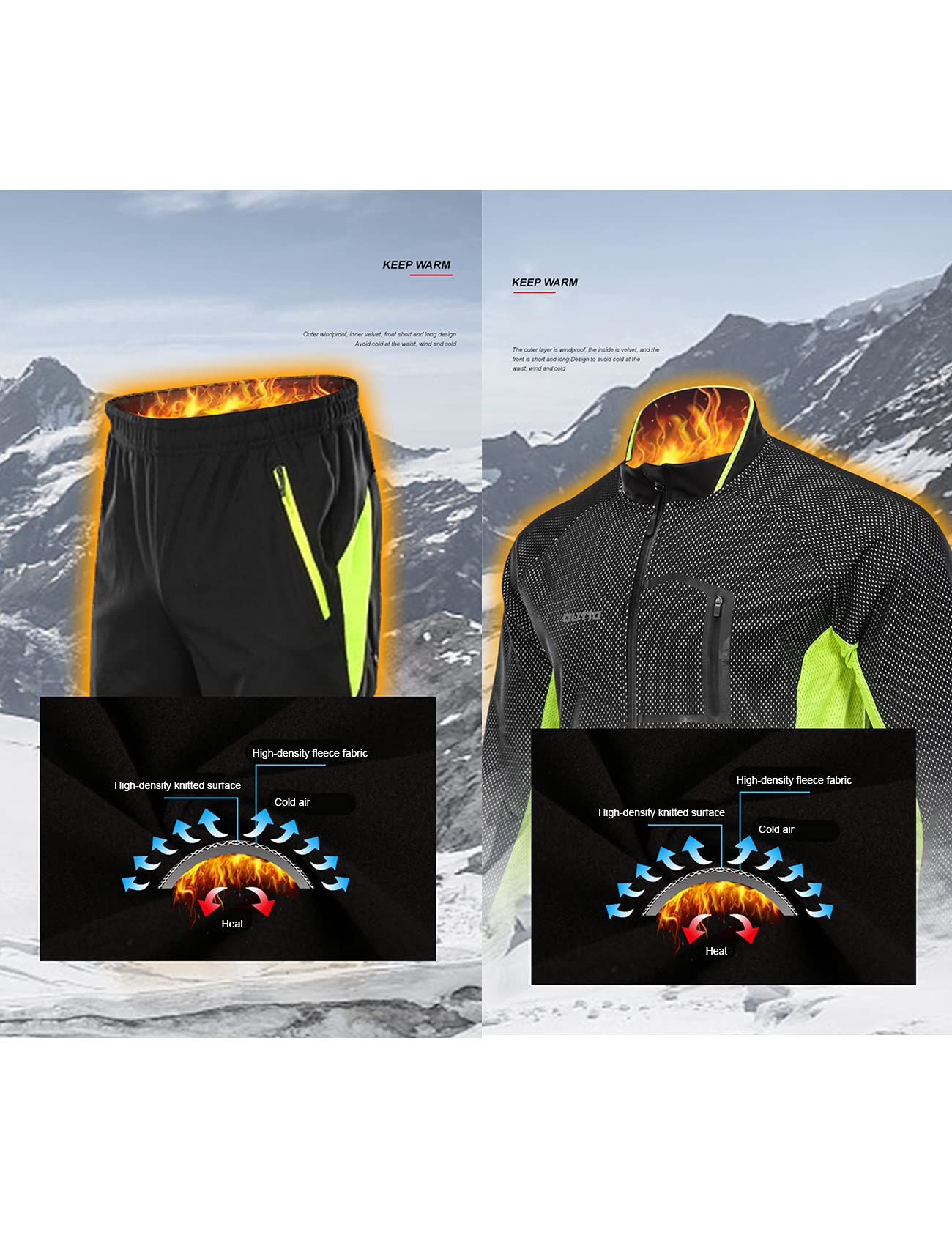 Bestgift Forro polar ciclismo Jersey hombre manga larga hombres otoño e invierno más polar para mantener caliente travesaño parabrisas ciclismo Jersey chaqueta hombre, Black+Fluorescent Green1, XXL