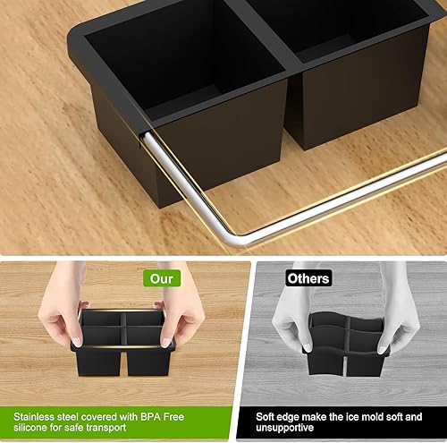 Miniatura 4 de Samuelworld Moldes grandes de silicona para cubitos de hielo, paquete de 2, cubos grandes de 2 pulgadas, sin BPA, flexibles, 8 cavidades, fácil de