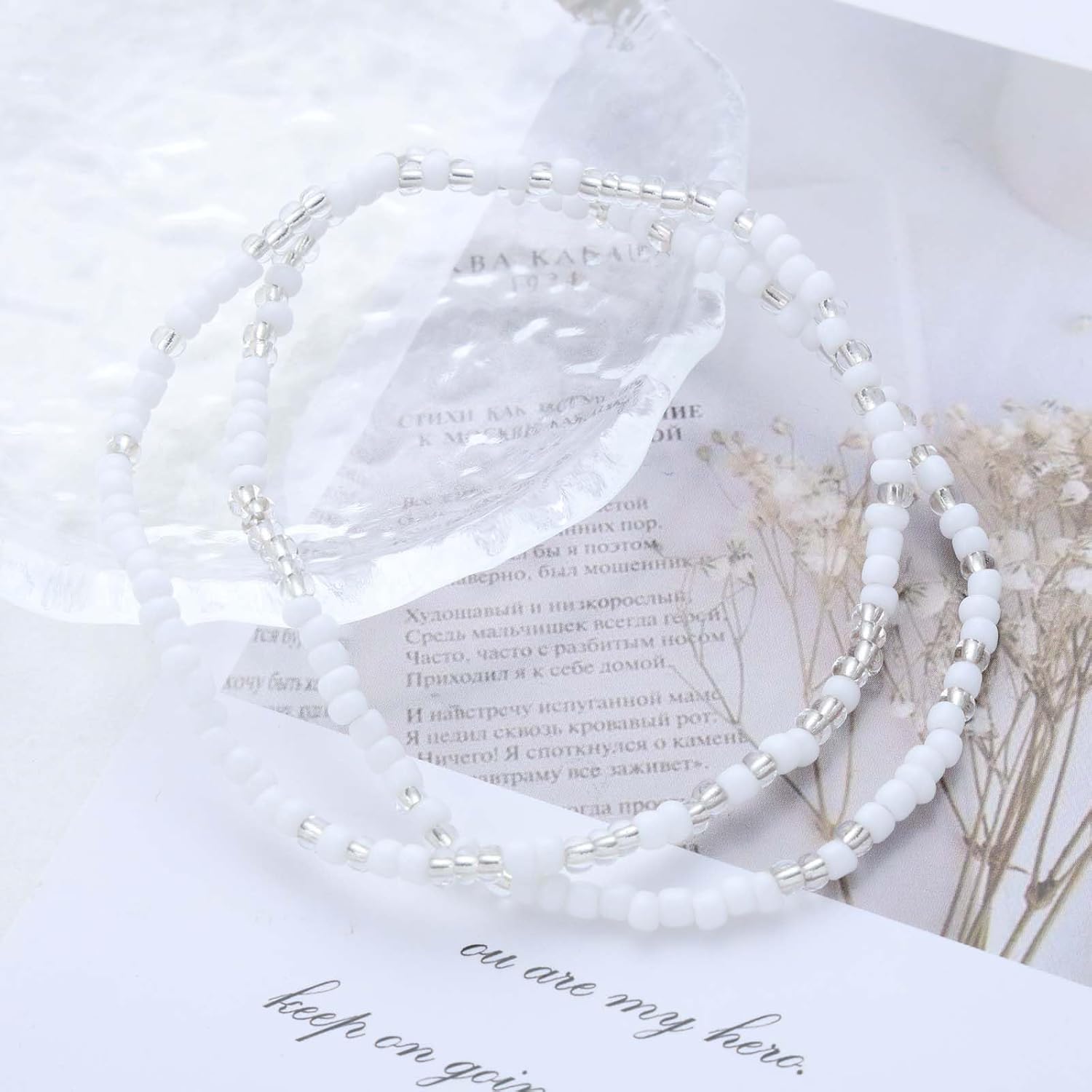 Boho Seed Beaded Anklet Elastic Beads Bracelet Anklet White Bead Anklets Rice Bead Foot Chain Anklets Jewelry for Women - Image 5