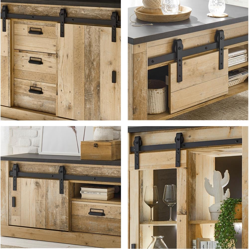 Lomadox Wohnzimmer Komplett Set Old Style hell anthrazit B/H/T: ca. 570/201/43 cm