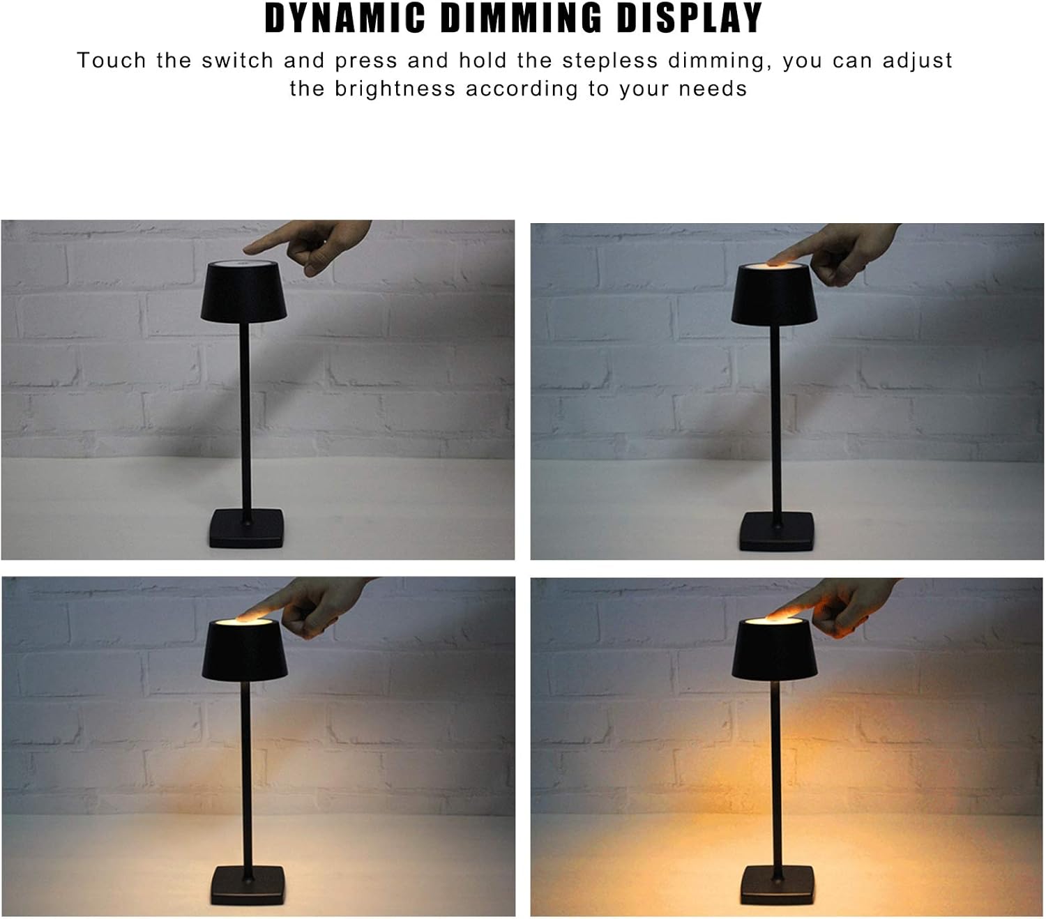 Wireless Table Lamps, 3 Colors Stepless Dimming Touch Control LED Desk Lamp IP54 5200Mah Small Table Lamp with Rechargeable Battery