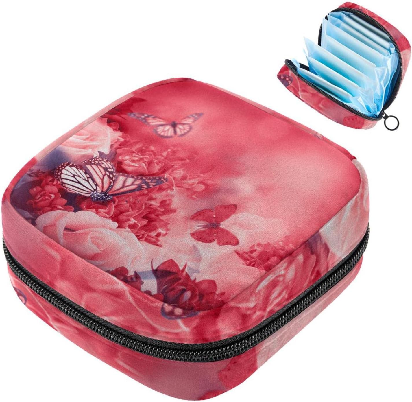 red Butterfly and Flowers Period Pouch, Portable Tampon