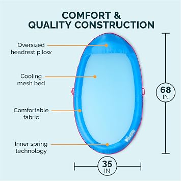 SwimWays Spring Float Premium Hammock Lounger, Inflatable Pool Floats Adult with Fast Inflation for Ages 15 & Up