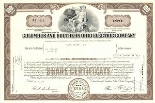 Columbus and Southern Ohio Electric Co. - 1960's-70's dated Utility Stock Certificate
