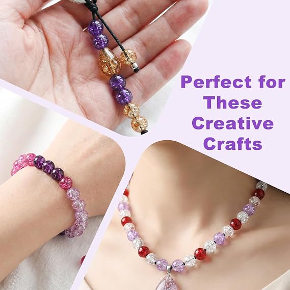 520 Pcs Glass Beads, 8mm Crystal Gemstone Beads for Bracelet Making with Solid Stretch Cord and Scissor, 24 Color Round Bracelet Bead Gift for DIY Crafts, Jewelry Making (Warm-Tones)