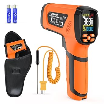 Infrared Thermometer Temperature Gun,-40F2912F Pyrometer, 501 High Temp Thermometer with Thermocouple Probe, Non-Contact Digital IR Laser Thermometer for Industrial HVAC Forge Metal