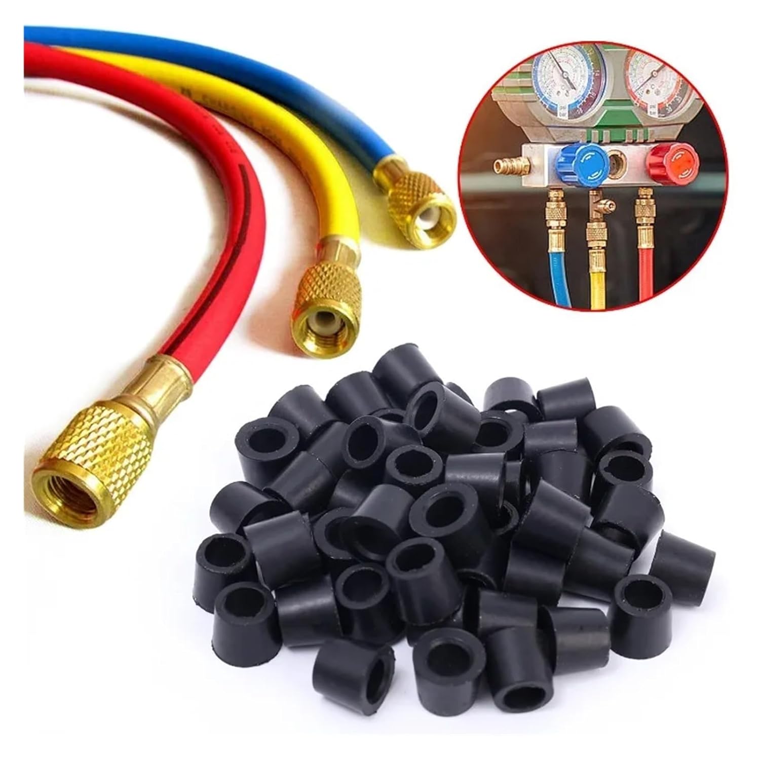 600 Pcs Black Air Conditioning 1/4'' Charging Hose Valve Gasket Manifold Repair Seal Kit Replacement Car Accessories