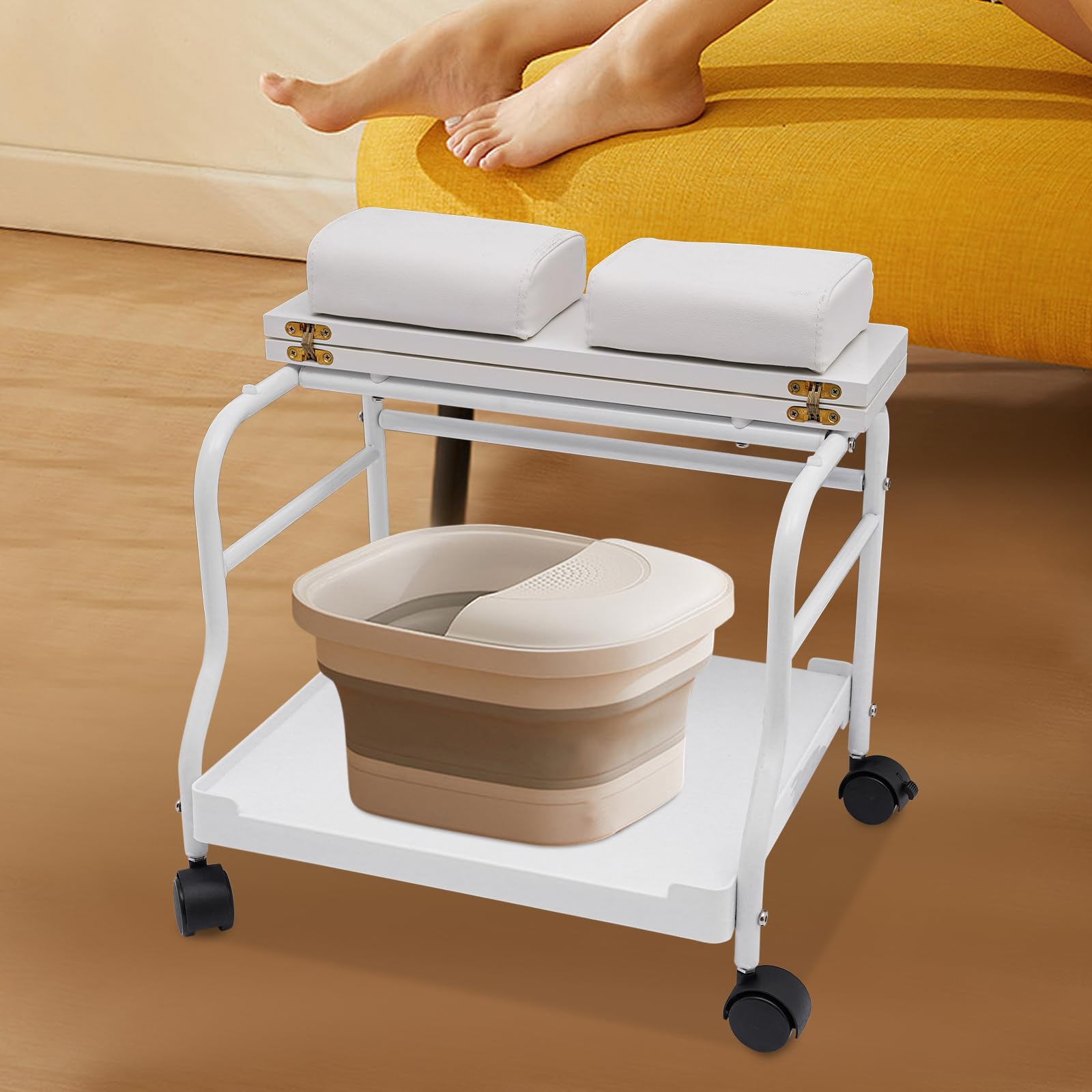 Wanna na stopy do kąpieli bąbelkowej, wózek do pielęgnacji stóp i pedicure, z wózkiem i funkcją masażu, nadaje się do domu i salonów piękności z regulacją wysokości (biała)
