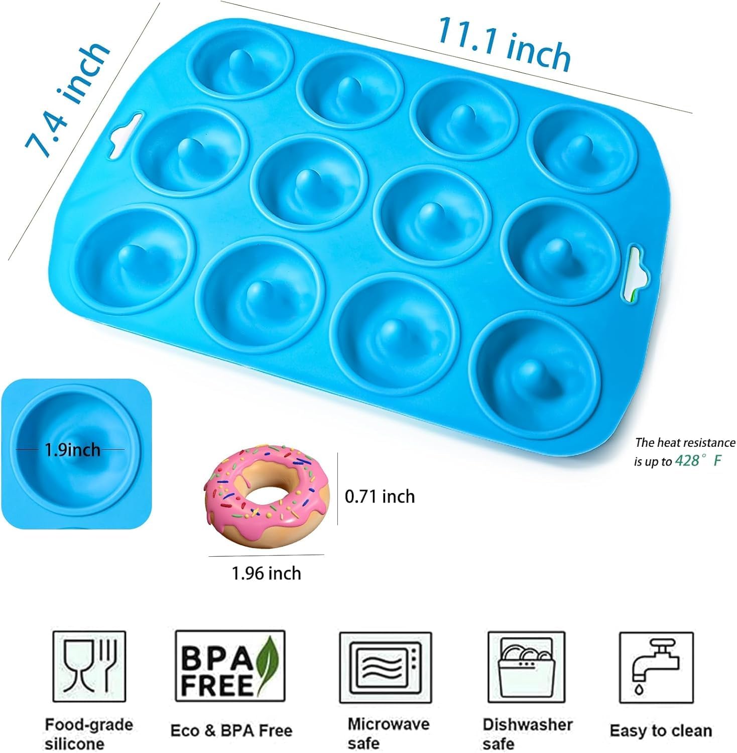 2pcs Silicone Donut Pan, 12 Holes Mini Donuts Mold Heat Resistant, Silicone Donut Molds for baking, Mini Baking Mold for baking delicious donuts, Non-stick Bottom, Easy to Clean