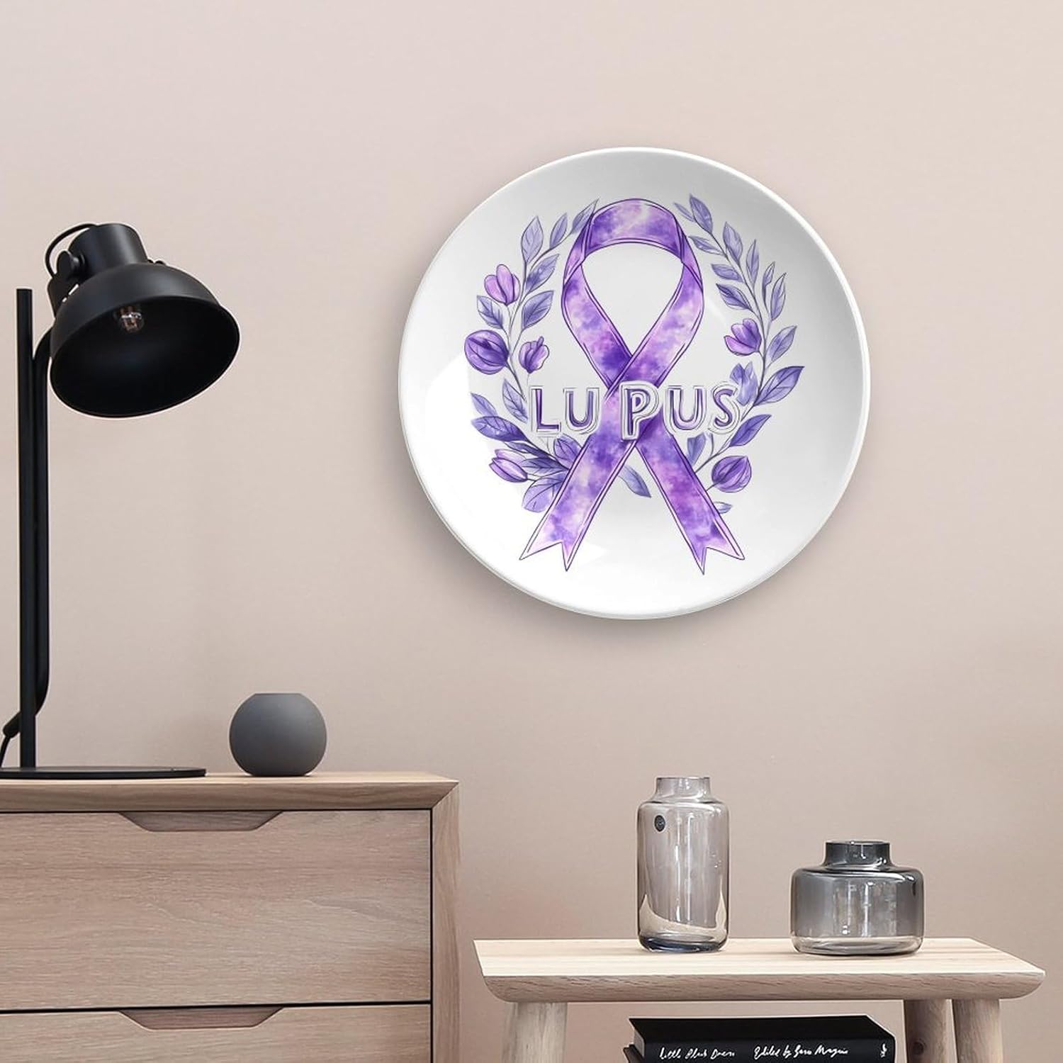 Lupus Fight Cancer Ribbon Decorative Plates for Display Ceramic Plate Tray with Stand Hanger Home Decor