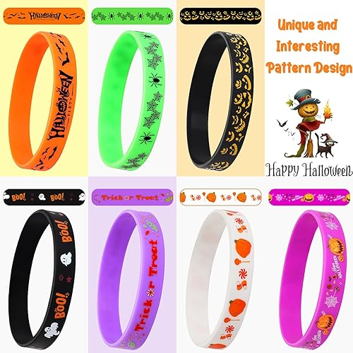 Miniatura 3 de JUNEBRUSHS 42 pulseras de silicona para fiestas de Halloween, pulseras de goma para decoración de fiesta de Halloween, accesorios de relleno de