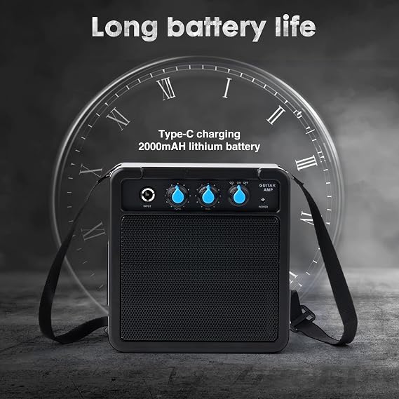 UZOCHI 5W Rechargeable Mini Guitar Amp, Headphone Jack, Black