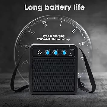 UZOCHI 5W Rechargeable Mini Guitar Amp, Headphone Jack, Black