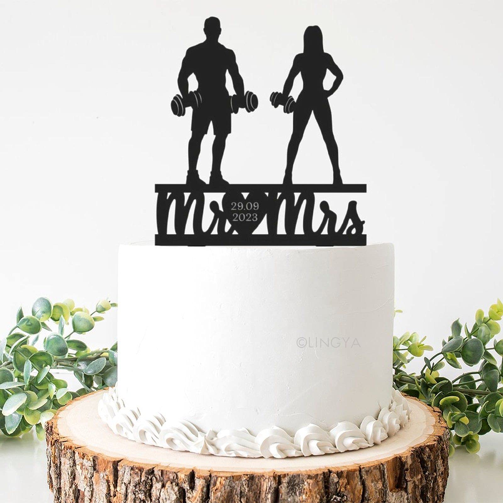 Kiss CervicalCustom Fitness couple wedding cake topper,Weightlifting cake topper,gym cake topper,wedding Mr Mrs cake topper