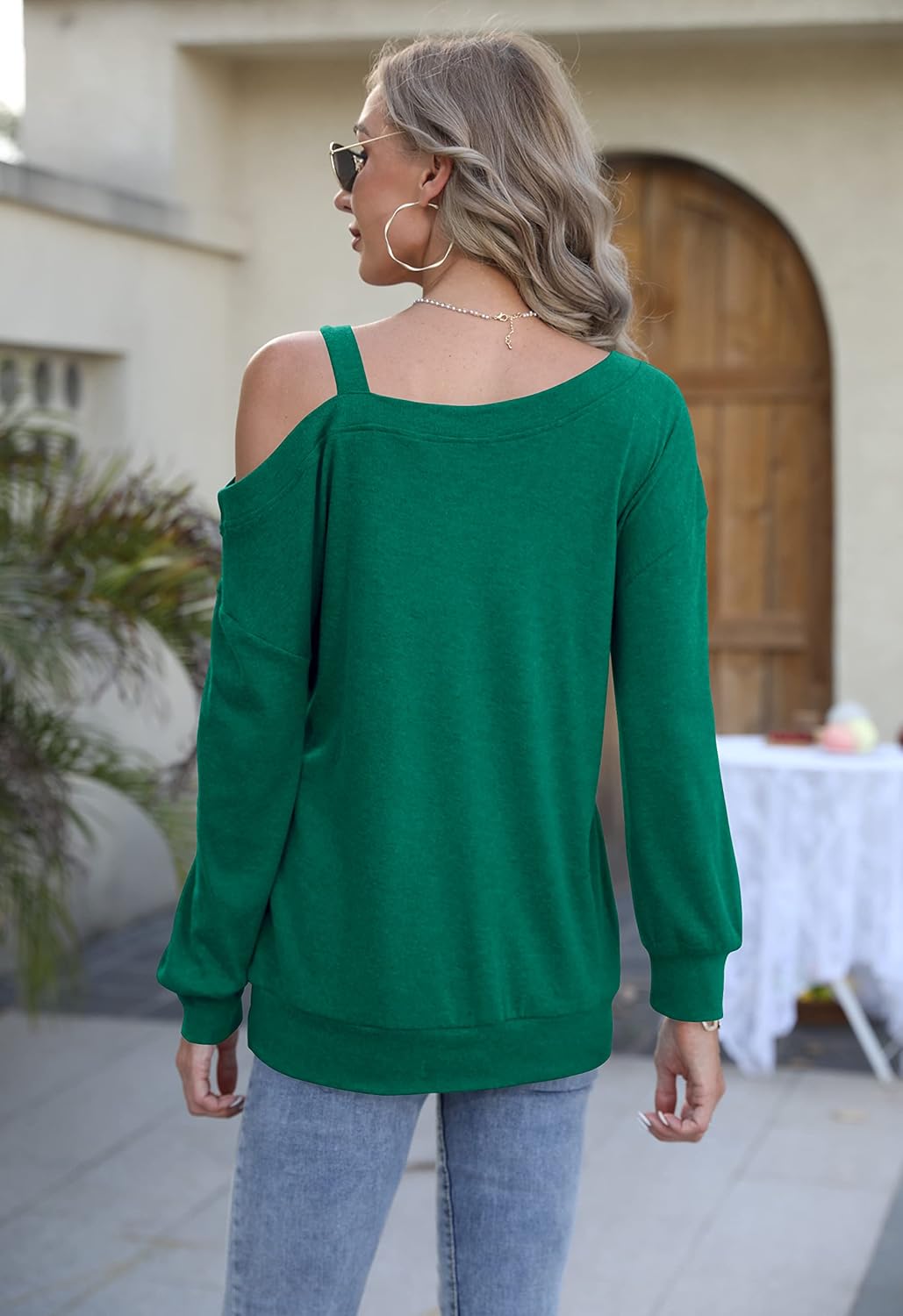 Ezbelle Womens Sweaters Oversized Long Sleeve Cold Shoulder Tops Shirt Tunic Sweatshirt - Image 4