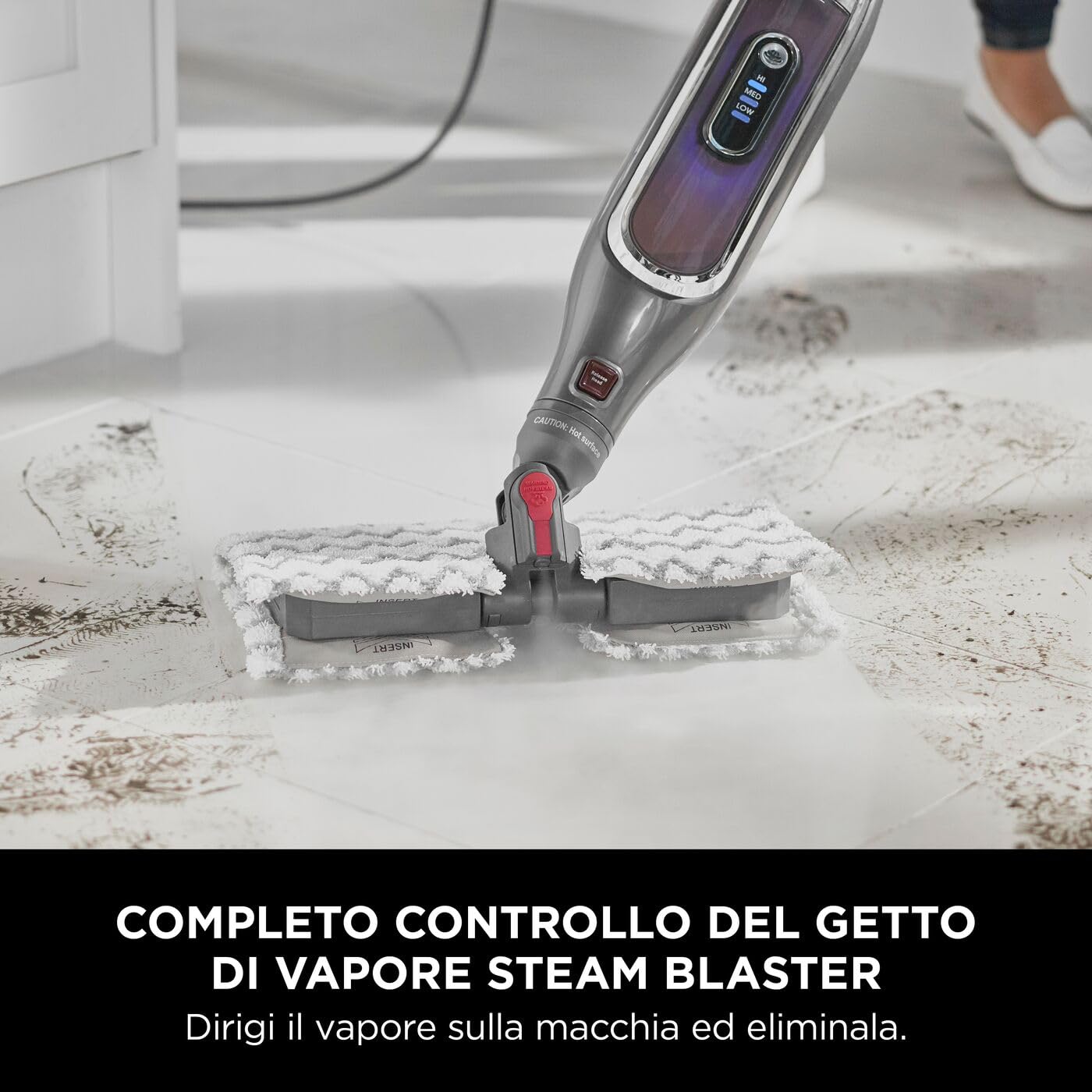 Shark Automatic Klik n' Flip Steam Mop, Scopa a Vapore Intelligente, Cavo 6 m, 2 Panni Lavabili, Serbatoio Capacità di 375 ml, Riscaldamento in 30 Secondi, Bordeaux/Grigio, S6003EU