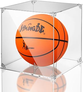 Mudder Basketball Display Case Acrylic Clear, 10.6" x 10.6" x 10.6" Full Size Assembly Required UV Protected Display with Removable Built-in Stand Box for Sports Collectibles, Ideal Gift for Athlete