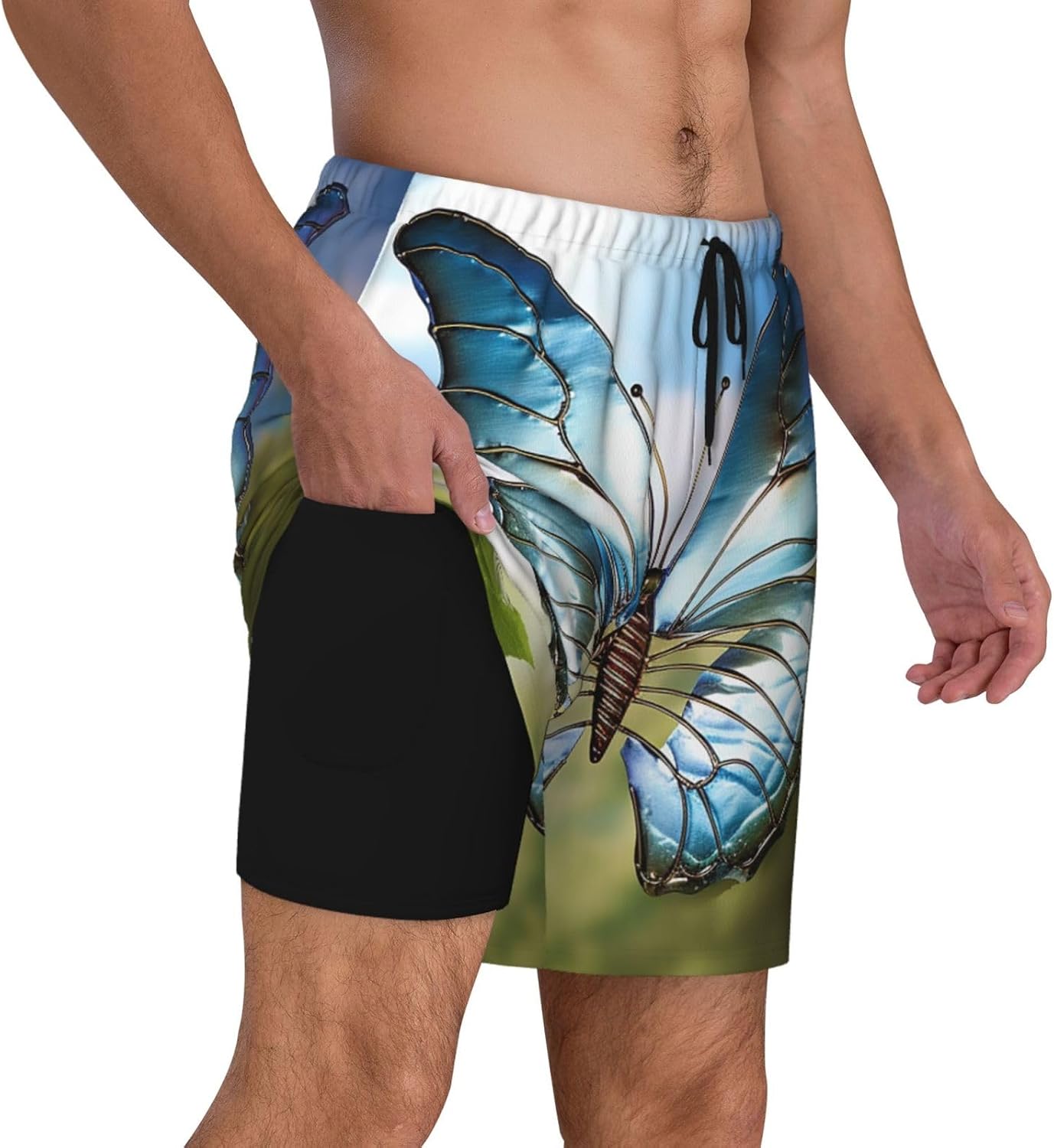 Men's Swim Trunks 2 in 1 Quick Dry Bathing Suits Personalized Beauty Butterfly Beach Board Shorts Swimwear