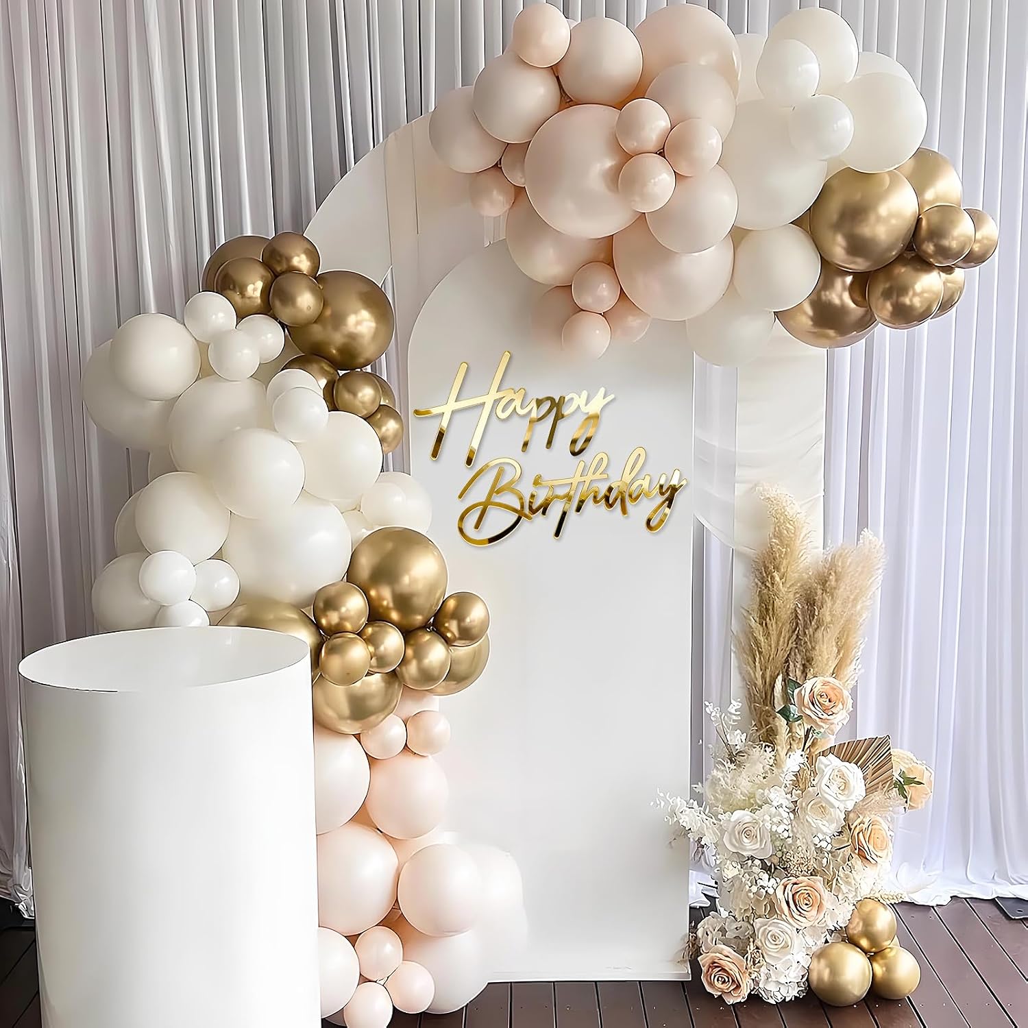 Happy Birthday Sign for Backdrop - Large Acrylic 'Happy Birthday' Mirror Sticker Sign for Birthday Balloon Arch Backdrop Party Wall Decor - Gold