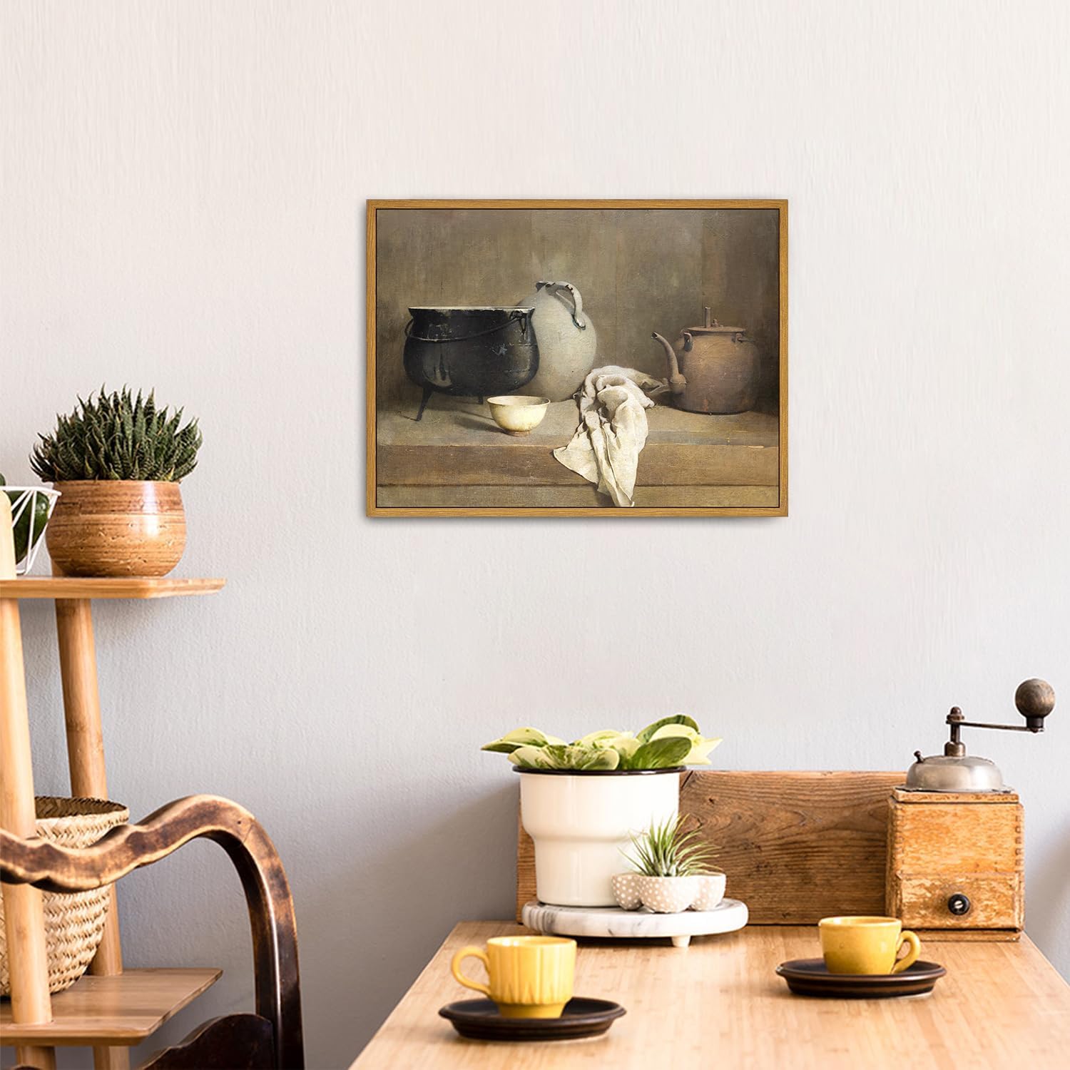 Roslynity Framed Canvas Wall Art Vintage Print Oil Paintings Pottery Still Life Farmhouse Country Grey Rustic Retro Aesthetic Artwork for Home Living Room Bathroom Kitchen Wall Decor (12"x16")