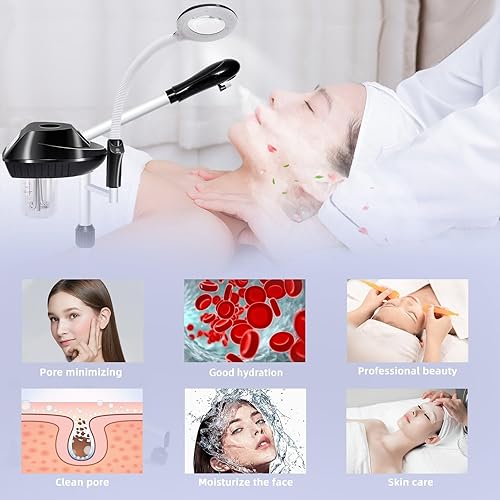 Miniatura 2 de Vaporizador facial profesional, vaporizador facial 2 en 1 sobre ruedas con lámpara de aumento 5X, vaporizador facial de ozono para limpieza profunda
