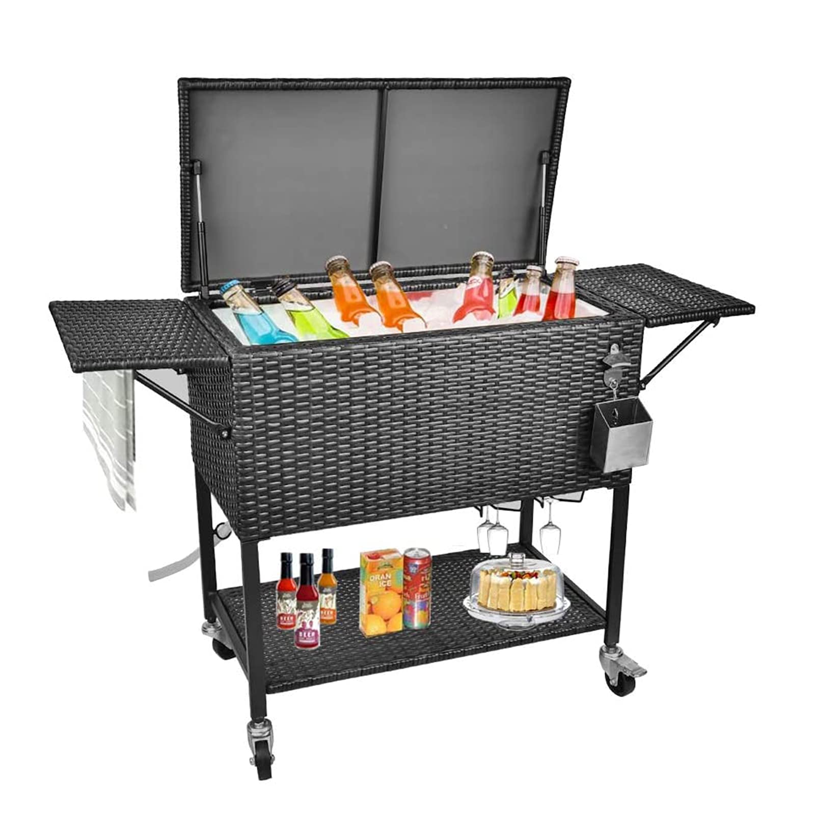 Buy YQZ Rattan Cooler Table Cart, 80 Quart Portable Wicker Rolling Ice