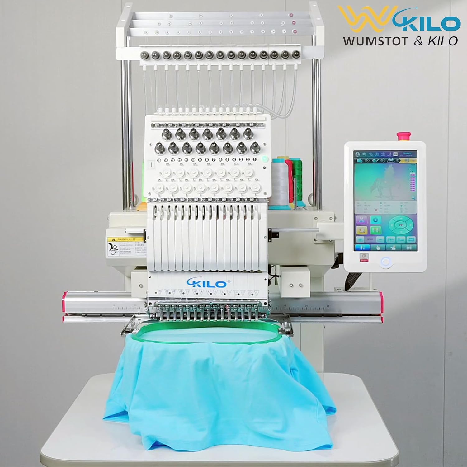 CH1501 Embroidery Machine 15 Needle: Commercial Digital Hat Embroidery Machine Kit with Stand - 13"x20" Embroidery Area 1200 SPM Max Speed, 10" Touch Screen, Wifi, USB for 3D Cap, Shirt and More