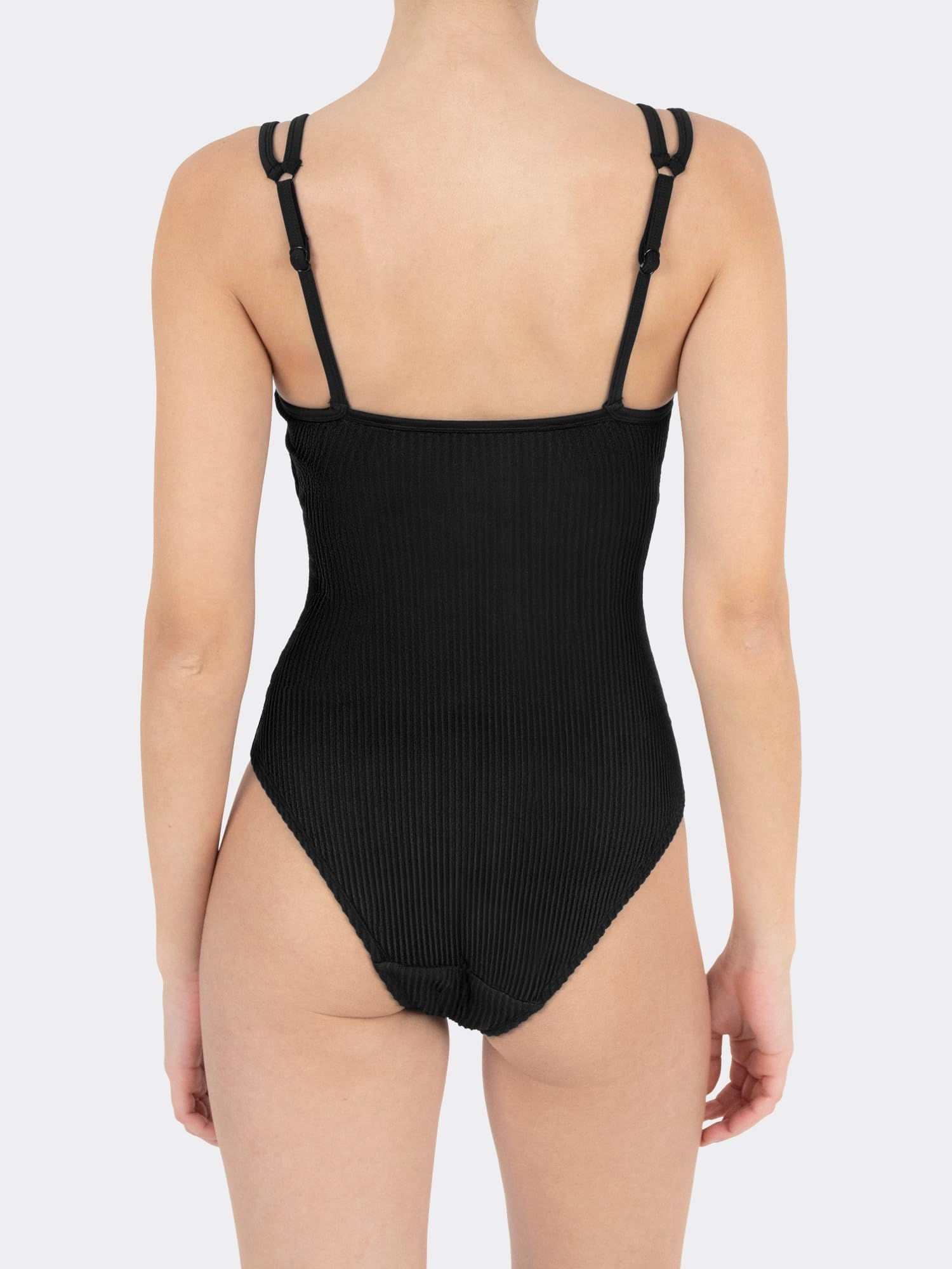 MYLILY Costume da bagno singolo PU Sportivo Effetto Stropicciato Nero