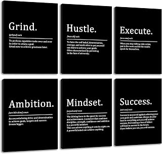 COSCTOR Set of 6 Grind Hustle Execute Ambition Mindset Success Motivational Wall Art Picture Decor Canvas Framed for Office Bedroom Inspirational Home Posters Paintings Ready to Hang(Framed,12x16)