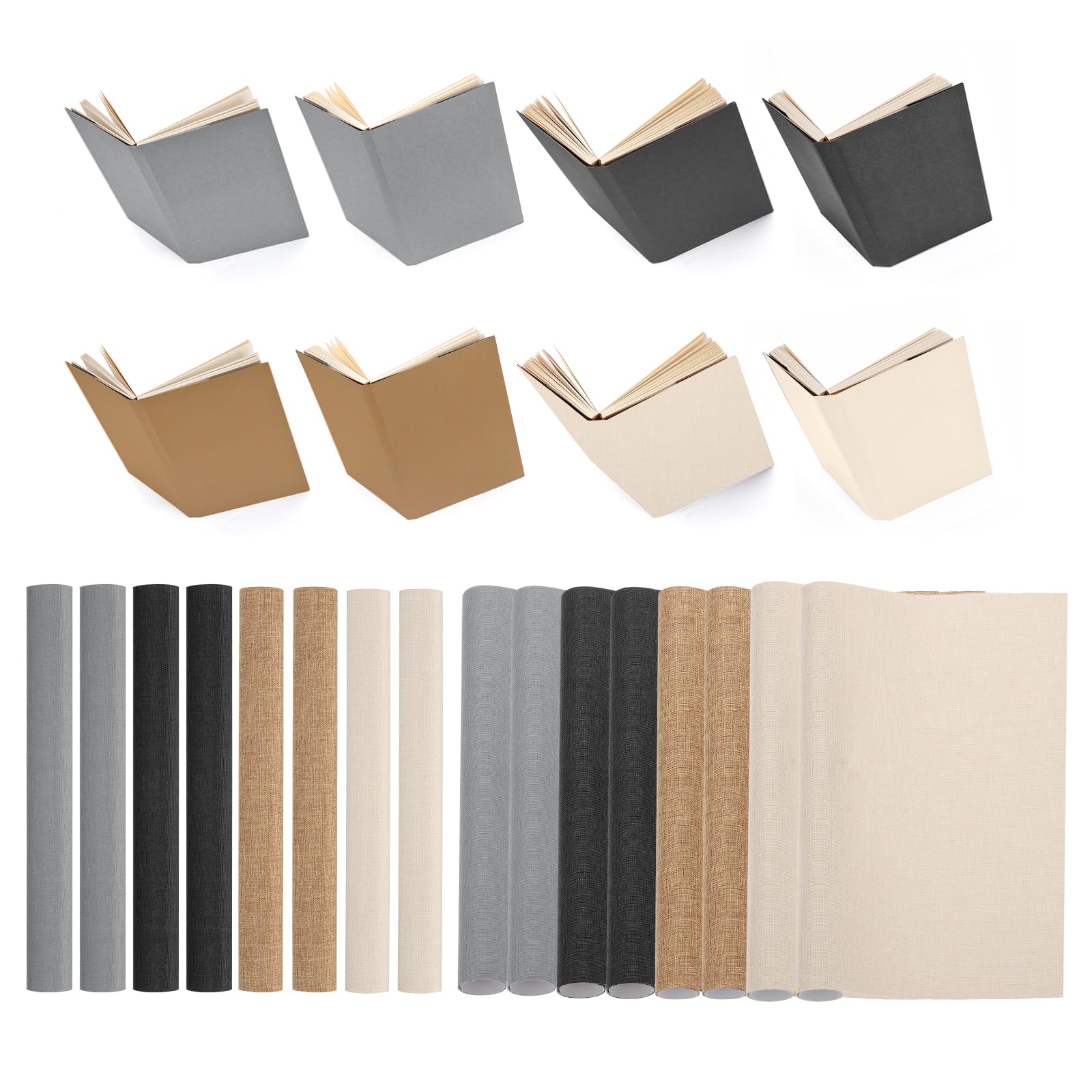 PATIKIL Bookbinding Cloth, 8Pcs Book Cover & Repair Cloth for Book Arts Sewing, DIY Craft - Black/Gray/Brown/Beige