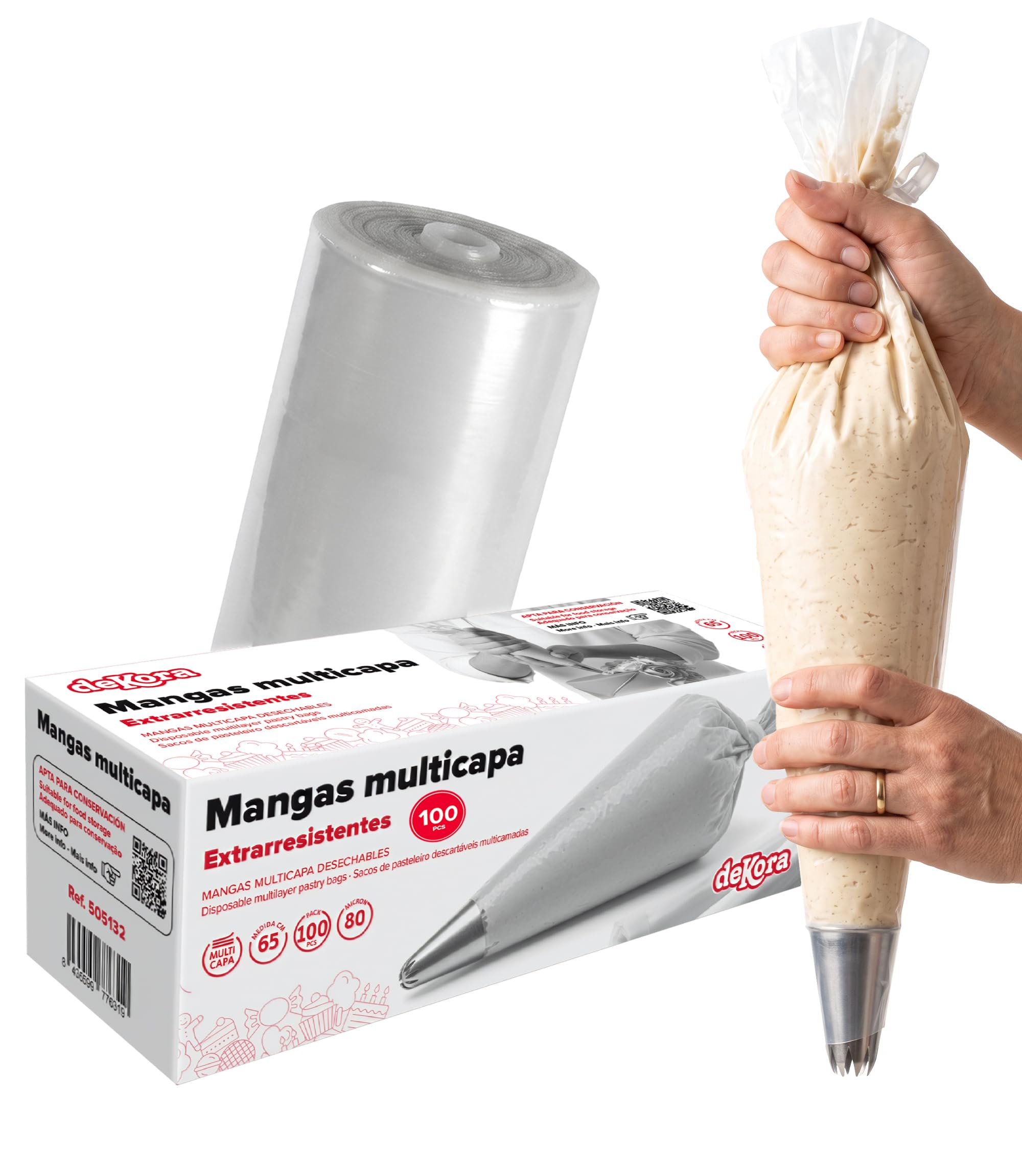 dekora - 100 Mangas Pasteleras Desechables Profesionales 65 cm, 80 Micras