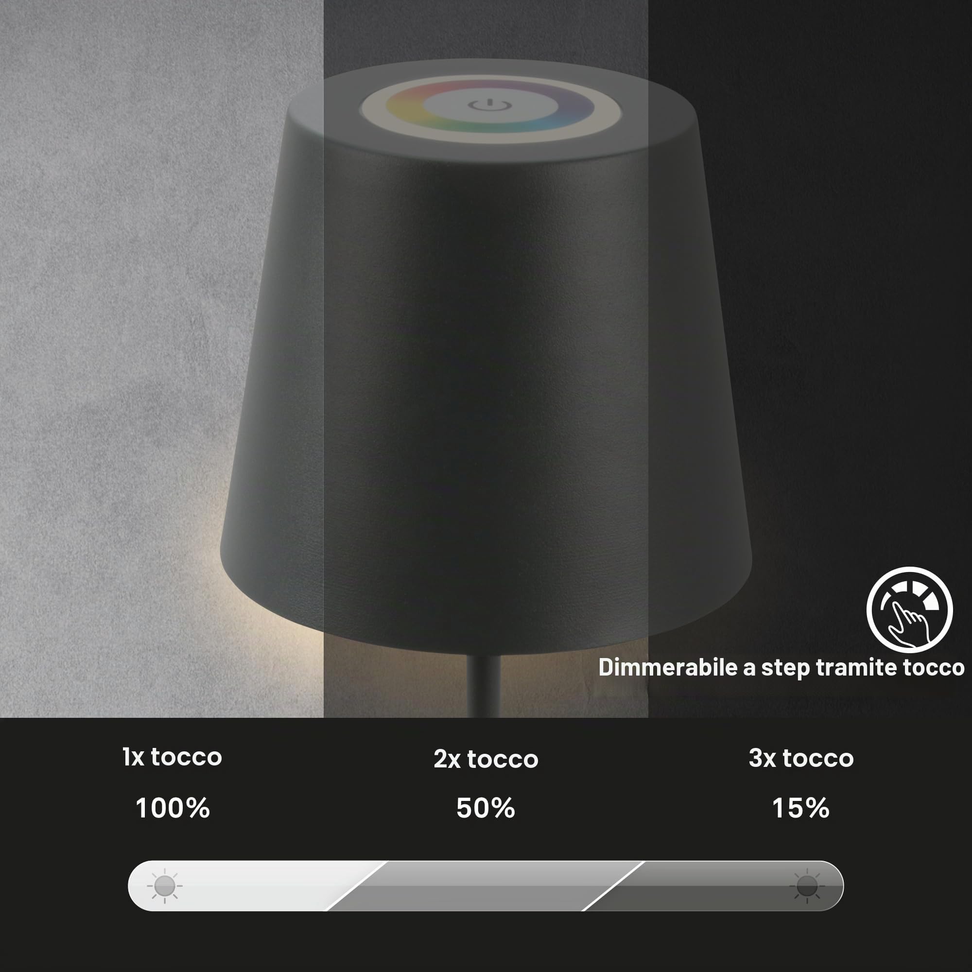 Briloner - Lampada da tavolo LED senza fili con touch, luce RGB+W colorata, regolabile in altezza, lampada da comodino, lampada da lettura, lampada da tavolo, da esterno, 36x10,5 cm, colore antracite