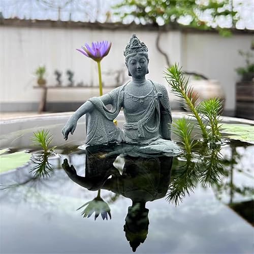 Miniatura 3 de Estatua de Buda de Little Aquarium Sandstone Buddha, estatuas de budismo zen para decoración de jardín de peceras (S, gris)