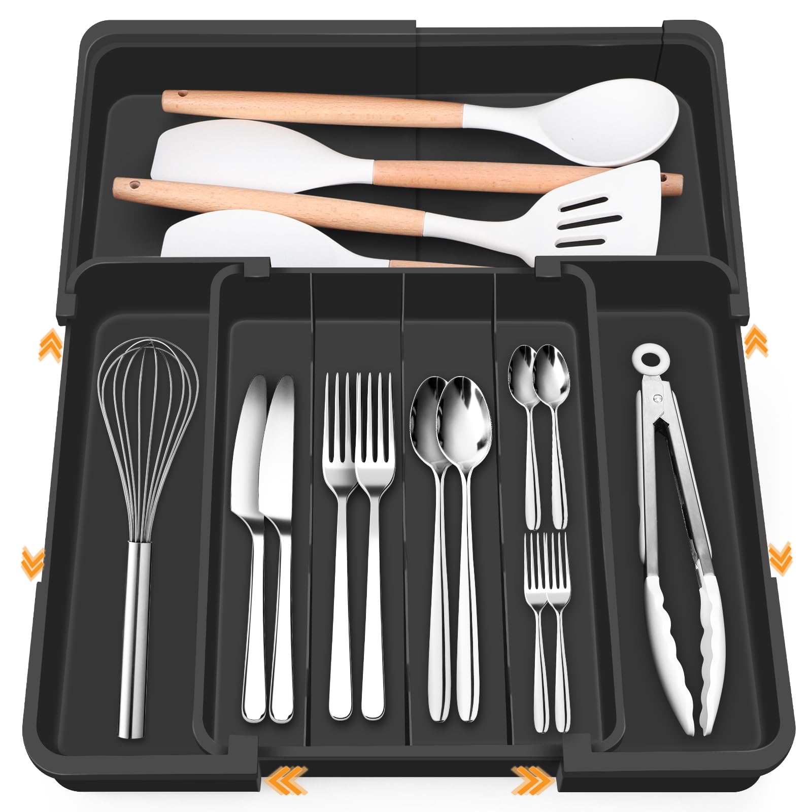 Euqvunn Range Couverts pour Tiroir Multidirectionnel Extensible, Range Couvert avec 4-7 Compartiments, Idéal pour le Rangement des Couverts et Ustensiles de Cuisine dans le Tiroir