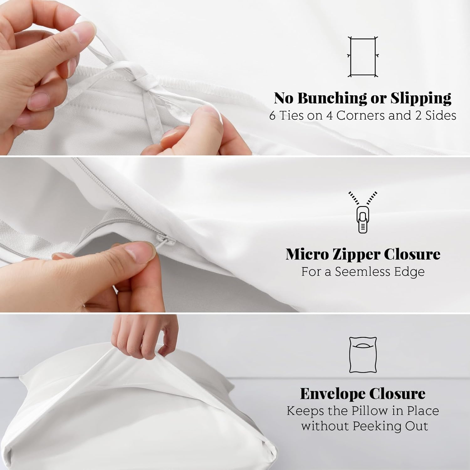 Tencel Duvet Cover Set, Full/Queen Size Cooling Duvet Cover for Hot Sleepers, 100% Eucalyptus Lyocell, 3 Pieces, 1 Zipper Closure Duvet Cover (90" x 90") and 2 Pillowcases (20" x 30") - White - Image 6