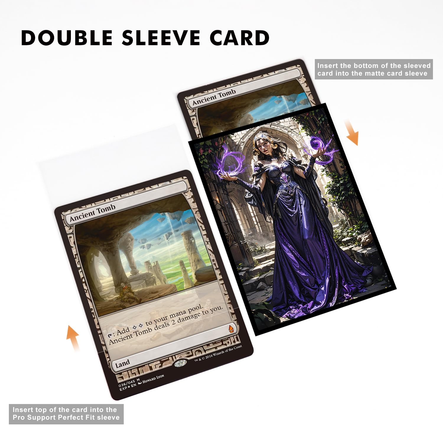 Katomula 100 MTG Card Sleeves with 100 Inner Sleeves, Textured Back Art Sleeves, Black Border & Black Inside, Fit Standard Size Cards