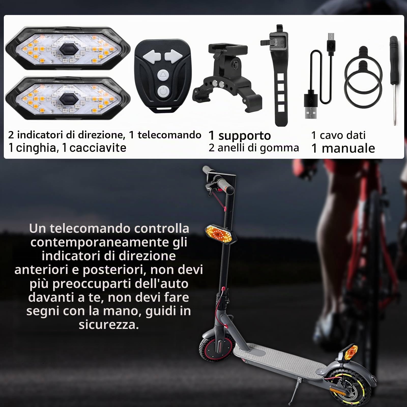 2 indicatori di direzione per Scooter e Scooter, con Telecomando USB, con Base, per parafango da 5 a 8 cm, con Xiaomi Ninebot, Accessori specifici per Scooter
